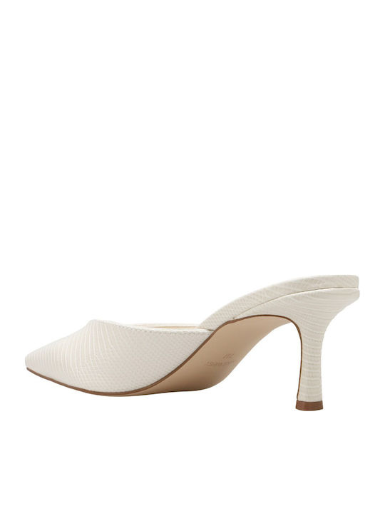 Camenla3 Mules with High Heel in Ecru Color
