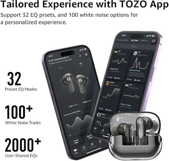 Tozo AeroSound 3 Earbud / In-ear Bluetooth Handsfree Ακουστικά με Αντοχή στον Ιδρώτα και Θήκη Φόρτισης Μαύρα