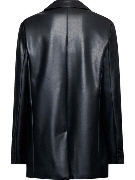 Silvian Heach Women's Leather Blazer Black Silvian Heach Women's Leather Blazer Black