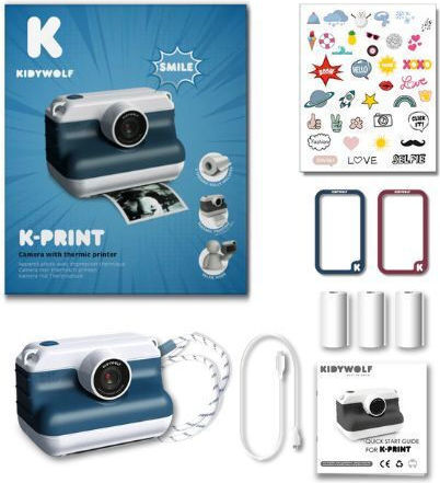 Kidywolf KDW-182709 Cameră Foto pentru Copii cu Imprimare Termică Albastră