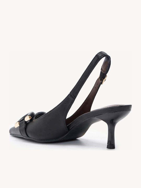 Μαύρες Μυτερές Γόβες Slingback Λεπτό Τακούνι