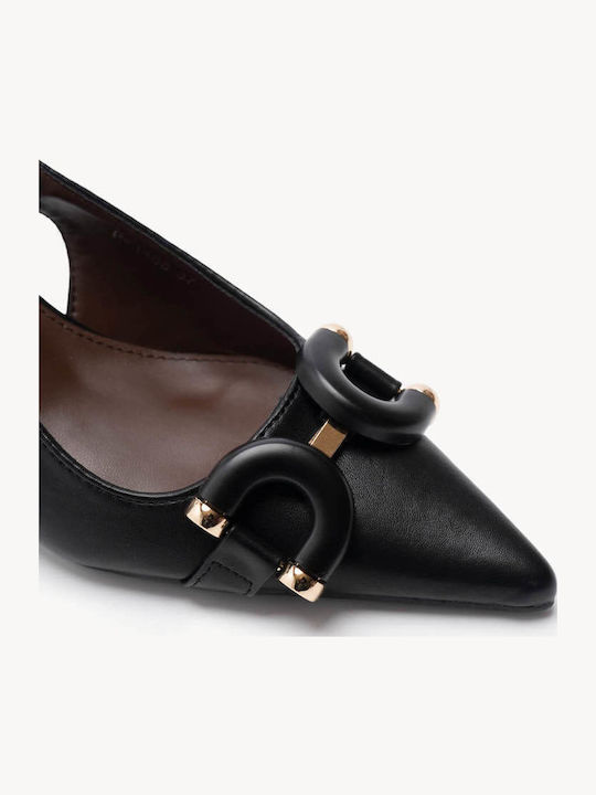 Μαύρες Μυτερές Γόβες Slingback Λεπτό Τακούνι