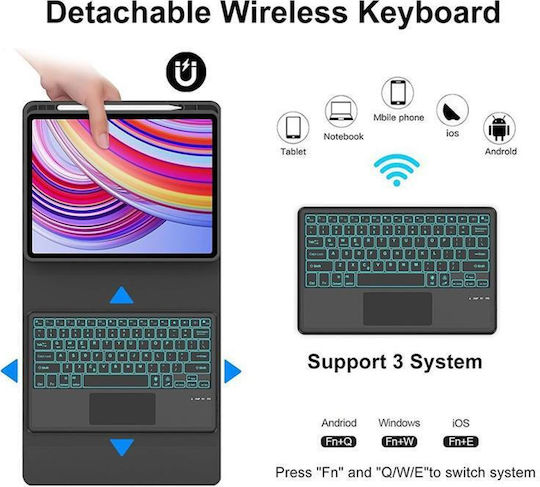 Husă Touchpad Bluetooth Tastatură Iluminare Backlight Xiaomi Redmi Pad 2 Pro 12.1 Negru