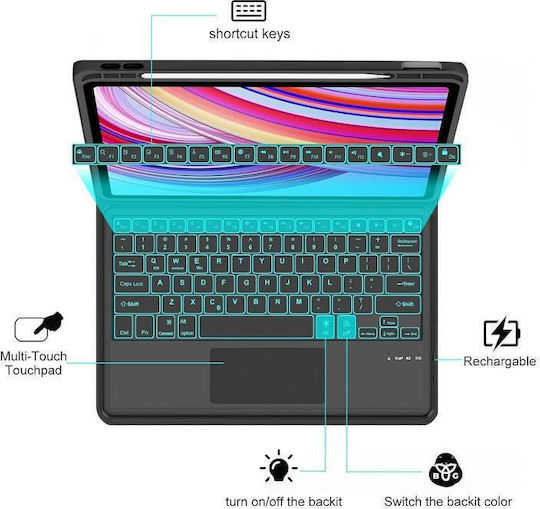Husă Touchpad Bluetooth Tastatură Iluminare Backlight Xiaomi Redmi Pad 2 Pro 12.1 Negru