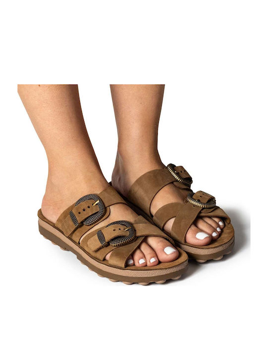 Leather Women's Flat Sandals Anatomic in Brown Color