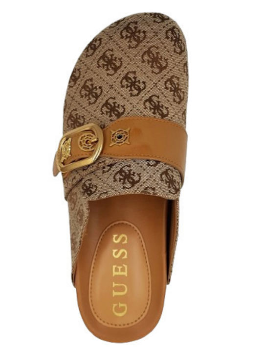 Guess Women's Leather Anatomic Clogs Brown