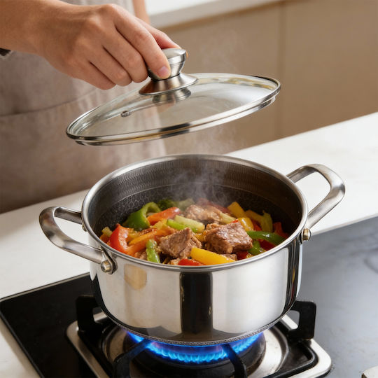 Cheffinger Oală 28cm 8l Antiaderentă Cu Capac Tip Fagure Argintie