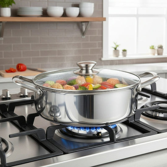Cheffinger 32cm Honeycomb Coated Frying Pan Lid Stainless Steel Handles Silver