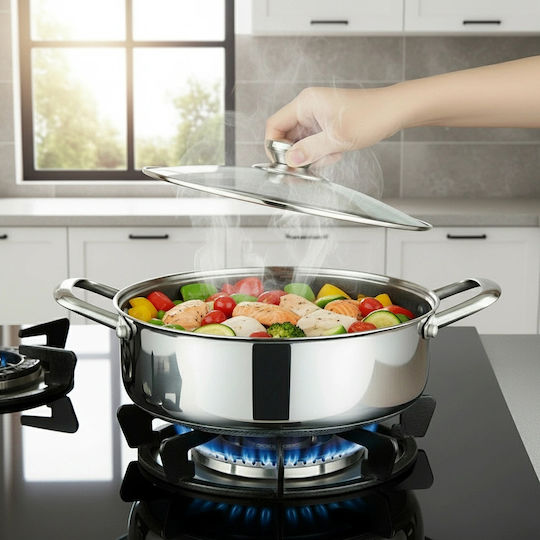 Cheffinger 32cm Honeycomb Coated Frying Pan Lid Stainless Steel Handles Silver