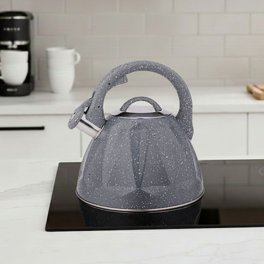 Cheffinger 3l Whistling Kettle Compatible Induction Cooktops Marbled Design Grey