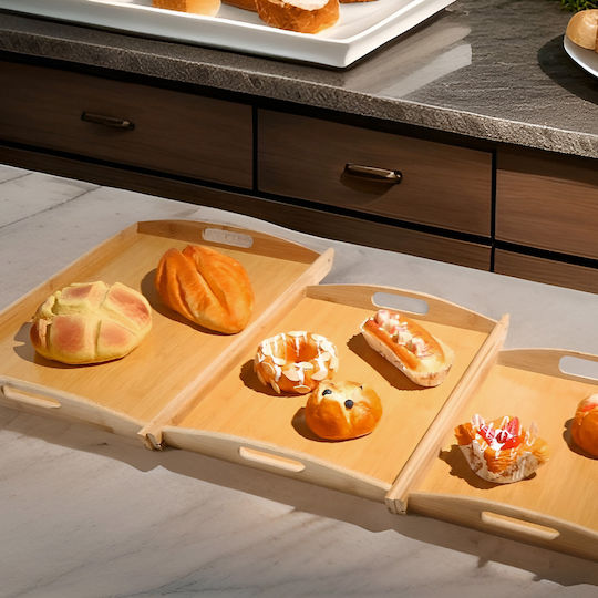 Cheffinger Set 3 Natural Bamboo Meal Trays Ultra Durable Resistant Brown Beige