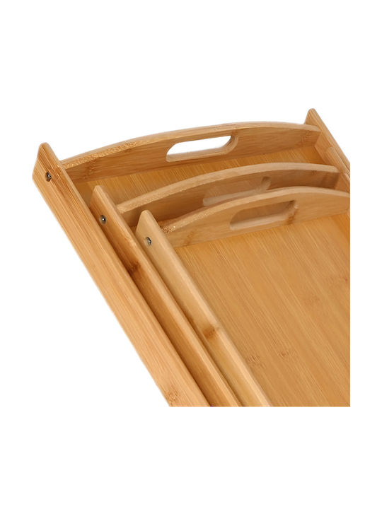 Cheffinger Set 3 Natural Bamboo Meal Trays Ultra Durable Resistant Brown Beige
