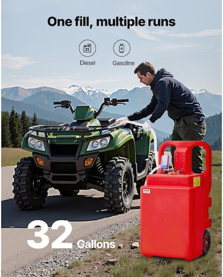 Vevor Canistră de Combustibil 32 Galoane Rezervor Portabil de Combustibil Pompă Electrică de Transfer Combustibil 12V DC 2,5 GPM Furtun Flexibil de 4 Picioare Duza cu Senzor de Oprire Automată Adaptoare Rezervor Potrivit pentru Motorină Benzină Roșie