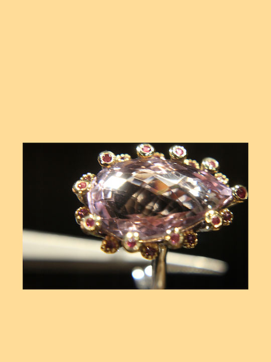 Artistic Silver Ring Natural Amethyst Garnets Size 15