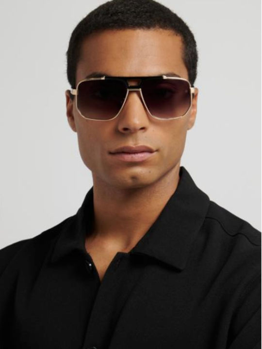 David Beckham Unisex Sunglasses With Gold Metallic Frame And Black Lens DB 7157/S RHL/9O