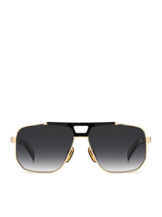 David Beckham Unisex Sunglasses With Gold Metallic Frame And Black Lens DB 7157/S RHL/9O