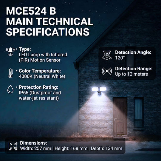 Maclean Energy Επιτοίχιο Εξωτερικό Φωτιστικό LED IP65 20W με Φυσικό Λευκό Φως