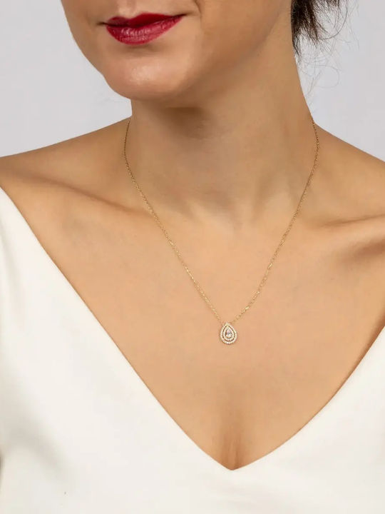 Halskette Dreifach mit Design Träne aus Gold 14K mit Zirkon