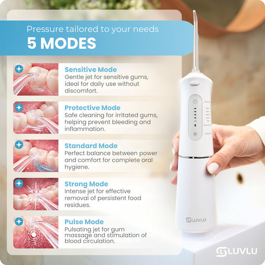 Luvlu Water Flosser με Χρονομετρητή και Θήκη Ταξιδίου Λευκό