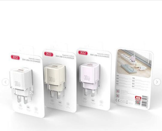 XO Φορτιστής Χωρίς Καλώδιο με Θύρα USB-A και Θύρα USB-C 30W Μωβ (L149)
