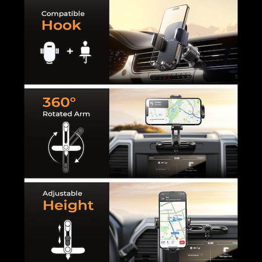 Lisen Car Mobile Mount with Adjustable Hooks Black