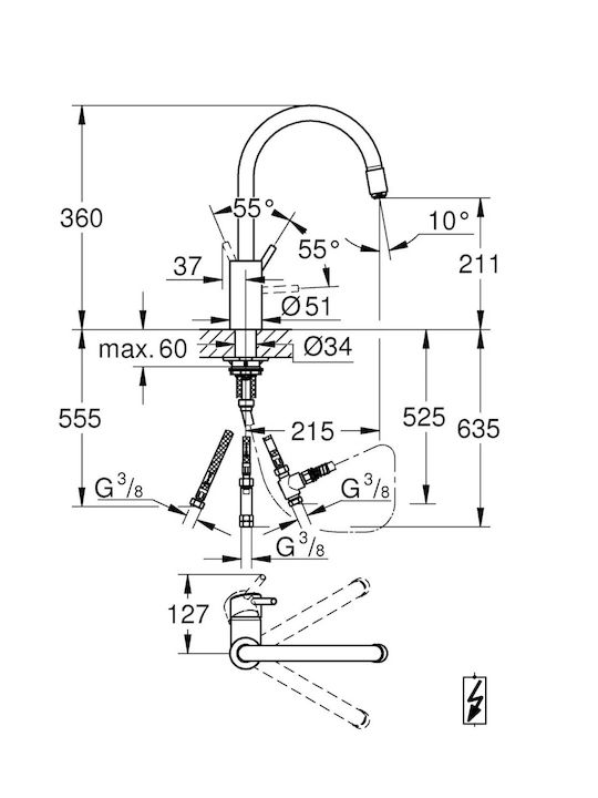 Grohe Πάγκου με Αποσπώμενο Ντουζ Ασημί 31212003 Grohe Πάγκου με Αποσπώμενο Ντουζ Ασημί 31212003