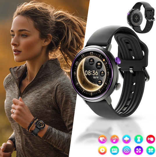 inSPORTline Brosel 43mm Αδιάβροχο Smartwatch με Παλμογράφο (Μαύρο)