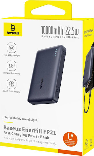 Baseus EnerFill FP21 Power Bank 10000mAh 22.5W with USB-A Port and 2 USB-C Ports Power Delivery / Quick Charge Black