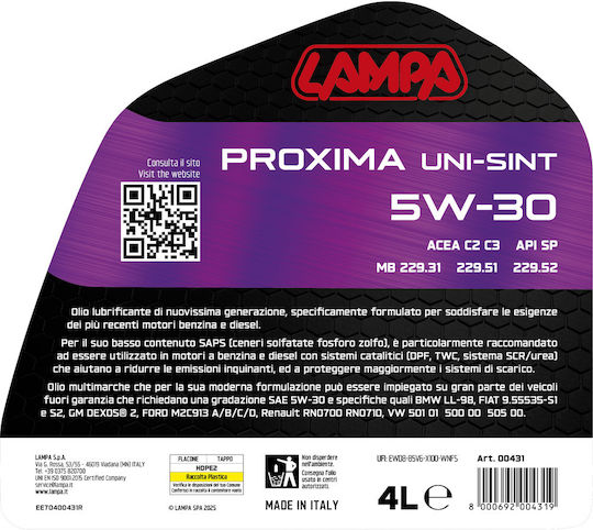 Lampa Proxima Uni-Sint Car Oil 5W-30 4lt