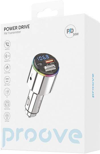 Proove Car Charger Fm Modulator Fmpd30110006 Usb Type-c Aux Bluetooth 5.3 Fast Charge 30w 12-24v Silver