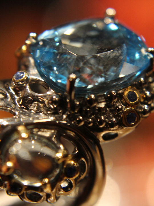 925 Silver Ring Natural Topaz Aquamarine Sapphires Size 16.5