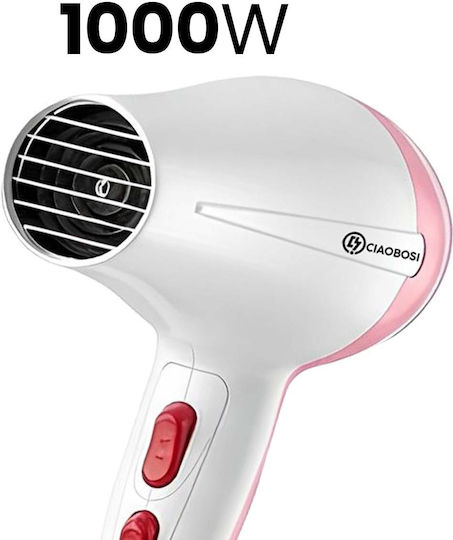 Avizar Travel Hair Dryer 1000w 4 Speeds Fast Drying White Pink