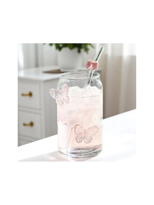 ecarla Glass made of Glass in Pink Color with straw 500ml