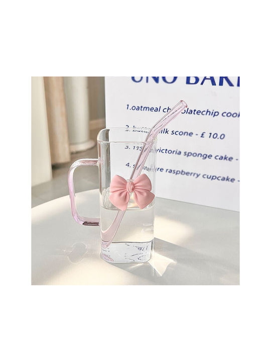 ecarla Glas aus Glas in Rosa Farbe mit Strohhalm 400ml