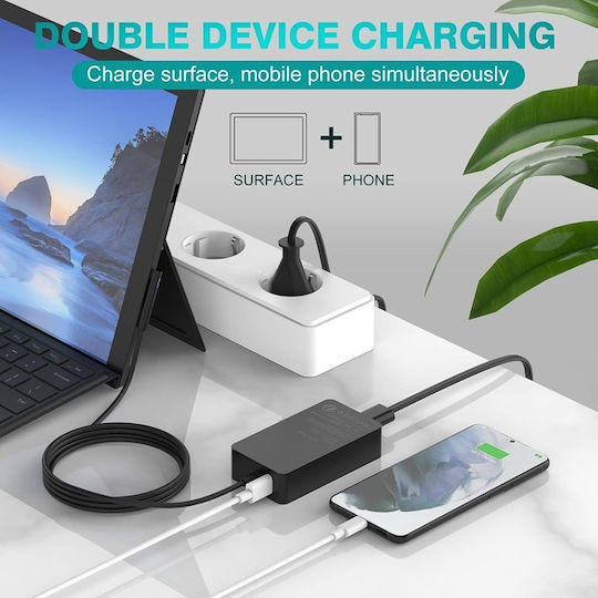 Surface 65w Φορτιστής Καλώδιο – Συμβατός Surface Pro Surface Laptop Surface Go & Surface Book Usb Port