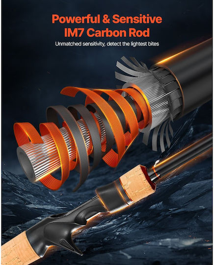 Vevor Fishing Rod Reel Combo Baitcasting Im7 Carbon Fiber Sea Bass Fishing Rod Bb System 7+1 Gear Ratio 7.0:1 Cork Handle Stainless Steel Guides Ceramic Rings