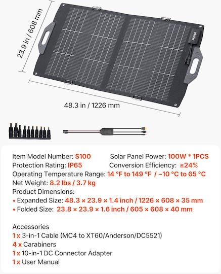 Vevor Klappbarer Doppelter Solar Ladegerät 100w Mc4 Usb-c & Qc3.0 Power Stations