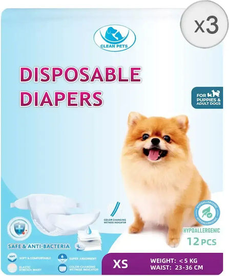 3 X 12 Bucăți Clean Pets Scutece Pentru Cățele Foarte Mici Xs 23-36 Cm