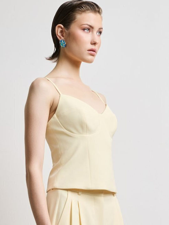Women's Crop Top with Straps & Zipper Yellow