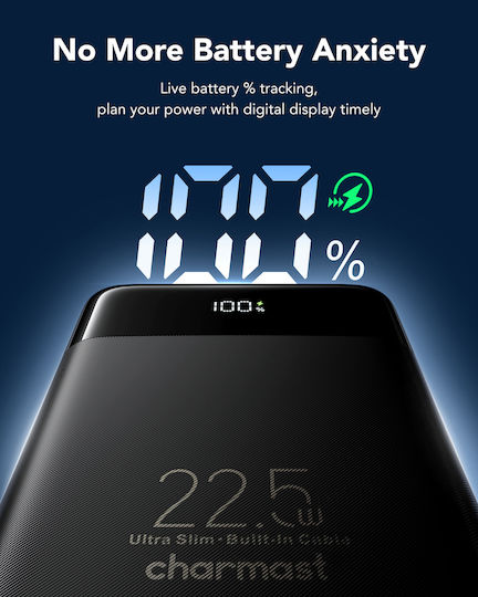 Charmast W1202 Power Bank 10000mAh 22.5W Power Delivery Μαύρο