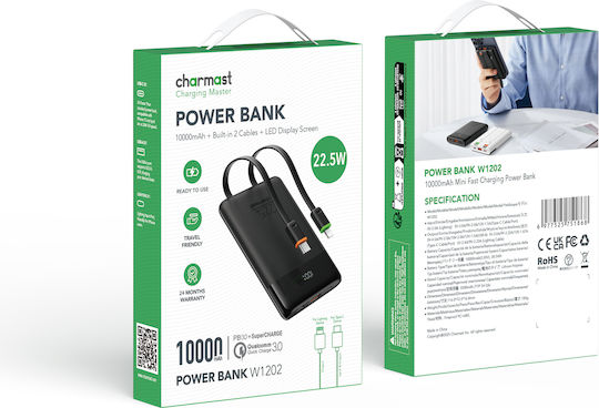Charmast W1202 Power Bank 10000mAh 22.5W Power Delivery Μαύρο