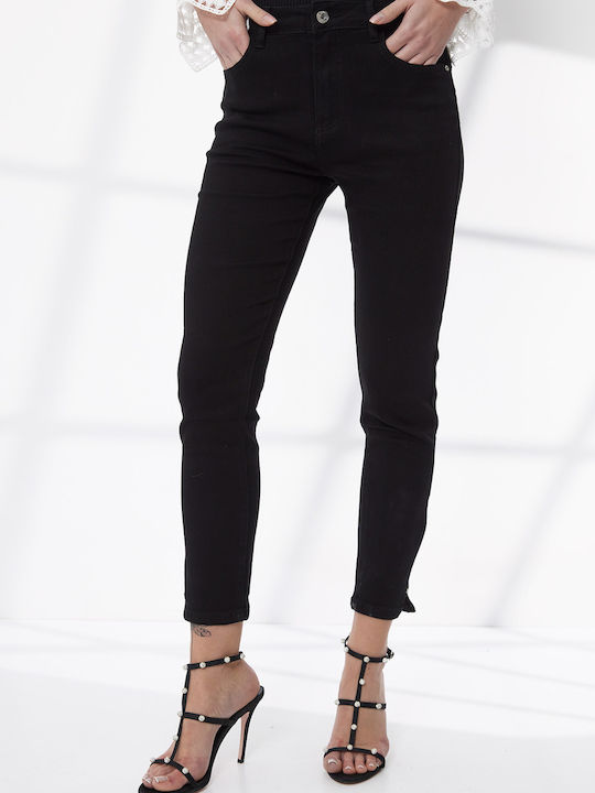 Damen Hochgeschnittenes Stoffhose in Slim Passform Schwarz