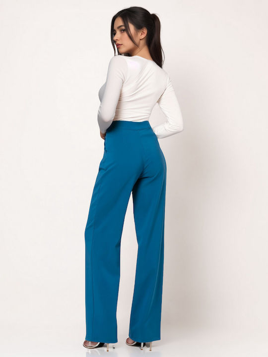 Dama Talie înaltă Tesatura Pantaloni Blue