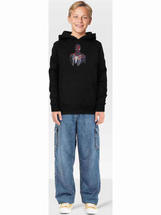 Fleece Kinder-Sweatshirt mit Kapuze und Taschen Schwarz