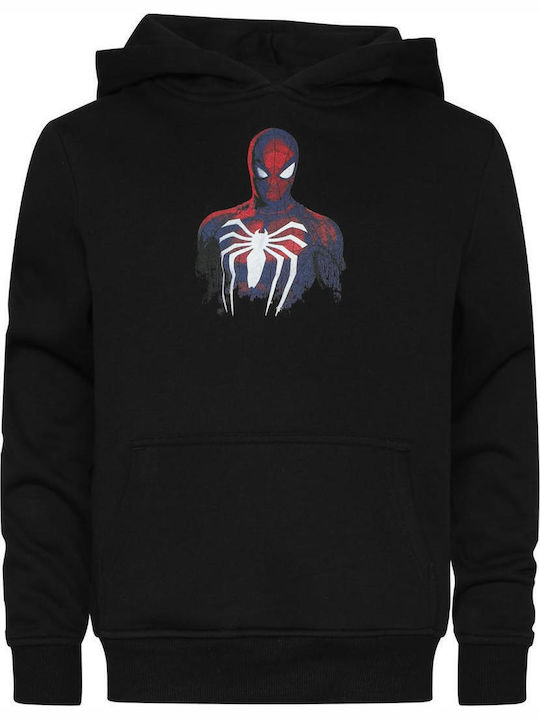 Fleece Kinder-Sweatshirt mit Kapuze und Taschen Schwarz