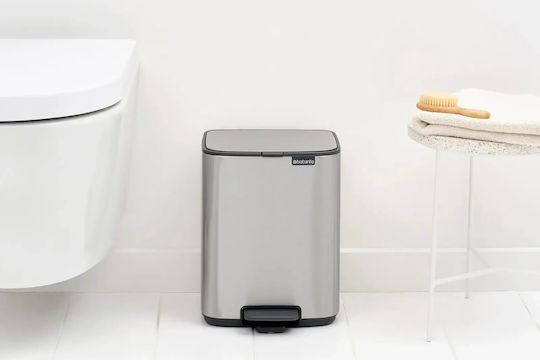 Brabantia Bo Pedal Waste Bin Made of Stainless Steel with Grey Pedal 7lt