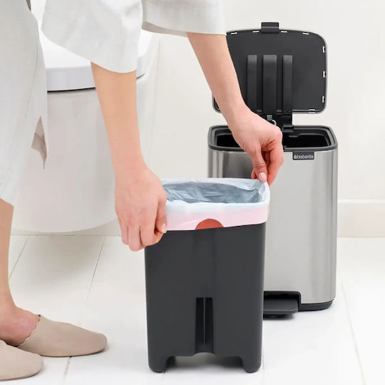 Brabantia Bo Pedal Waste Bin Made of Stainless Steel with Grey Pedal 7lt