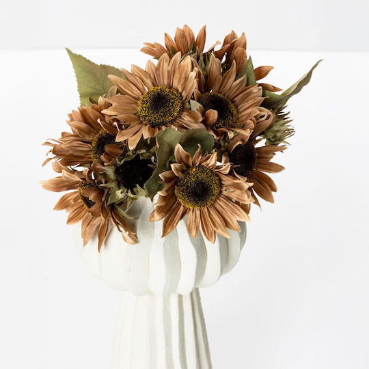 Sunflower Artificial Flower Bouquet Fabric PVC Beige Brown Green 31 Set of 12 Pieces 030767 Fabric PVC