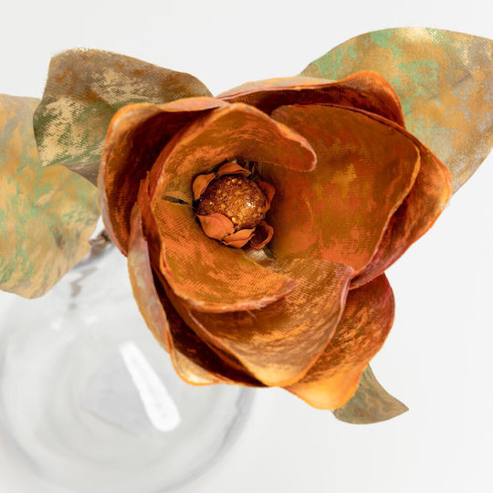 Magnolia Artificial Flower Fabric PVC Terracotta Yellow Green 58 Set of 12 Pieces 030776 Fabric PVC