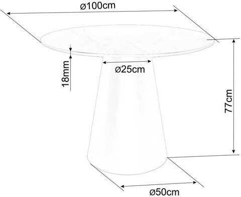 Detroit 733 Round Dining Room Table Grey Marble Black 77x77cm